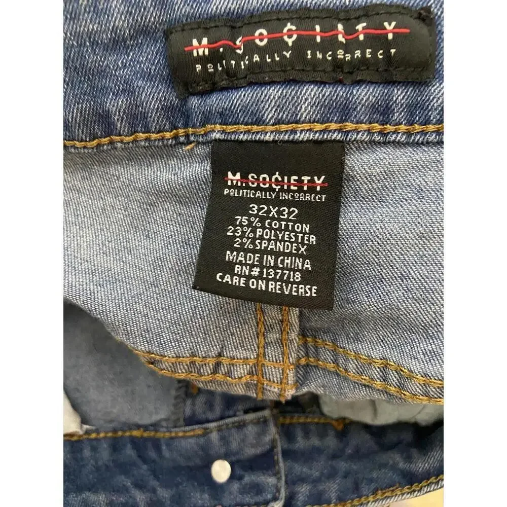 M.Society Men's Size 32X32 Super Stretch Skinny Fit Camo Denim Light Wash Jeans